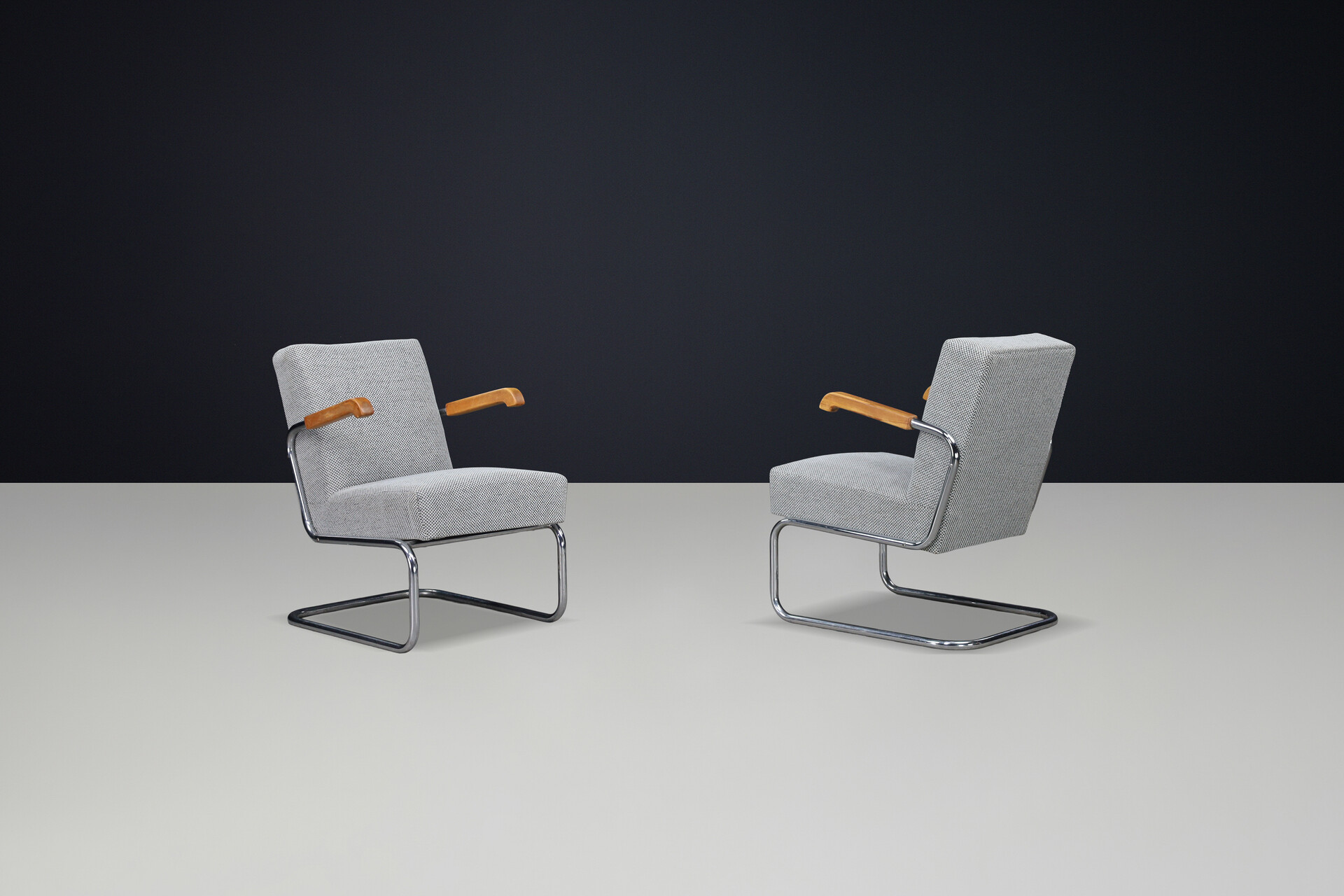 Functionalist Cantilever Armchairs with Wooden Armrests, Cz 1930 Early-20th century