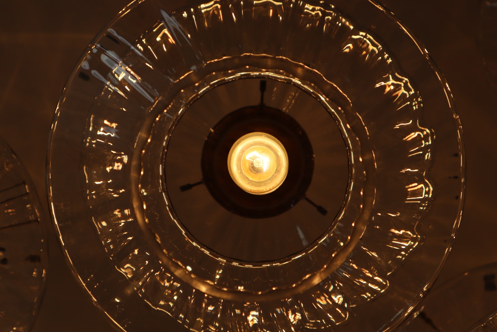 Giant Flush mount Chandelier with 19 Structured Glass Shades , Praque 1970s