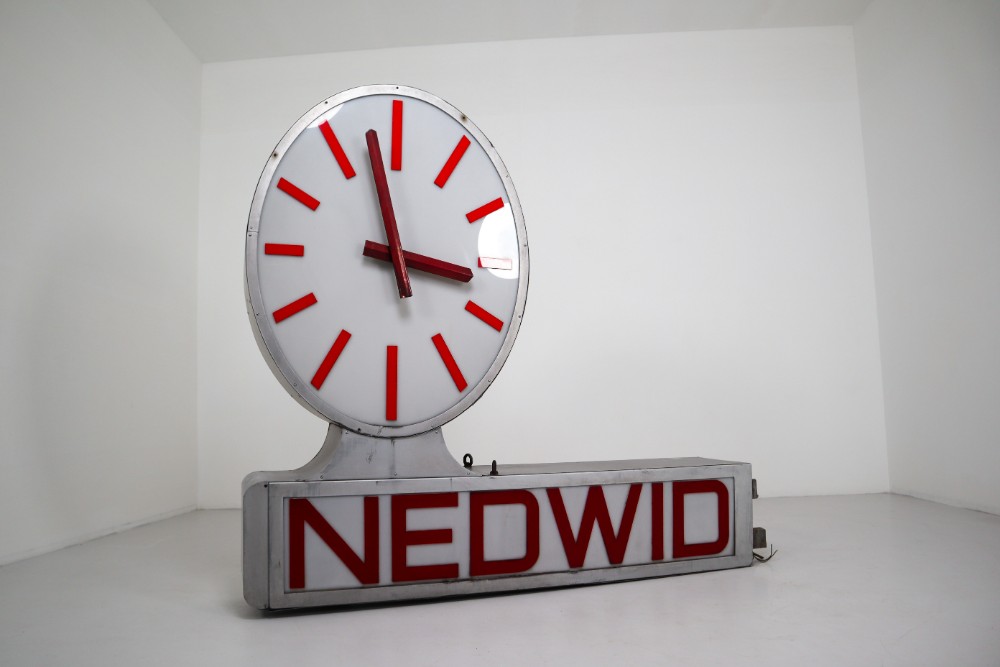 Giant Sign Double Face Sign with Clock NEDWID VIENNA 1950s Mid-20th century