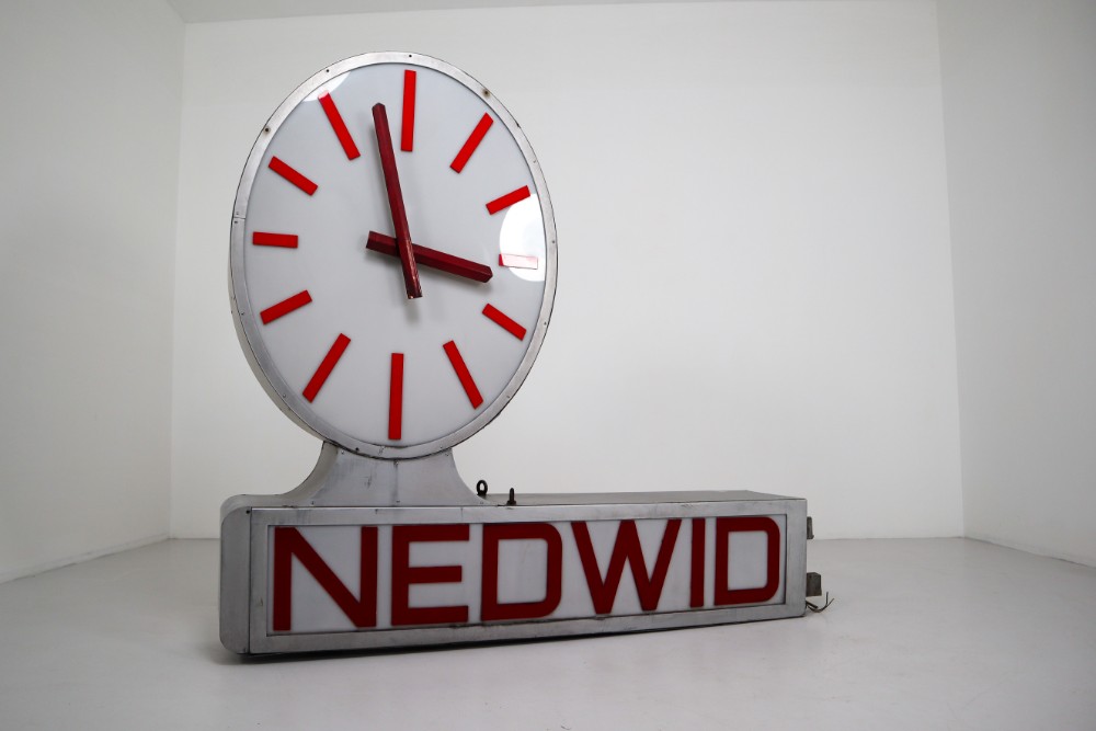 Giant Sign Double Face Sign with Clock NEDWID VIENNA 1950s Mid-20th century