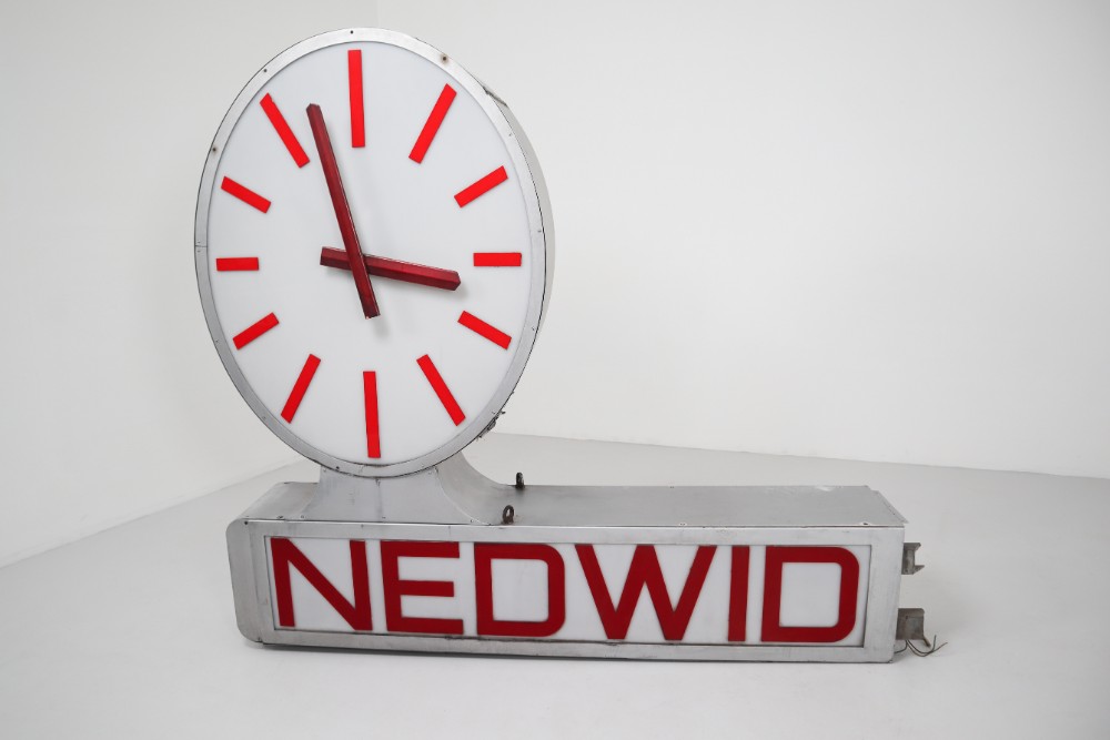 Giant Sign Double Face Sign with Clock NEDWID VIENNA 1950s Mid-20th century