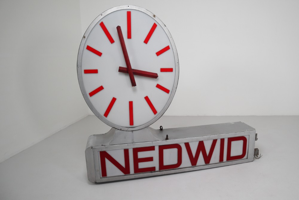 Giant Sign Double Face Sign with Clock NEDWID VIENNA 1950s Mid-20th century