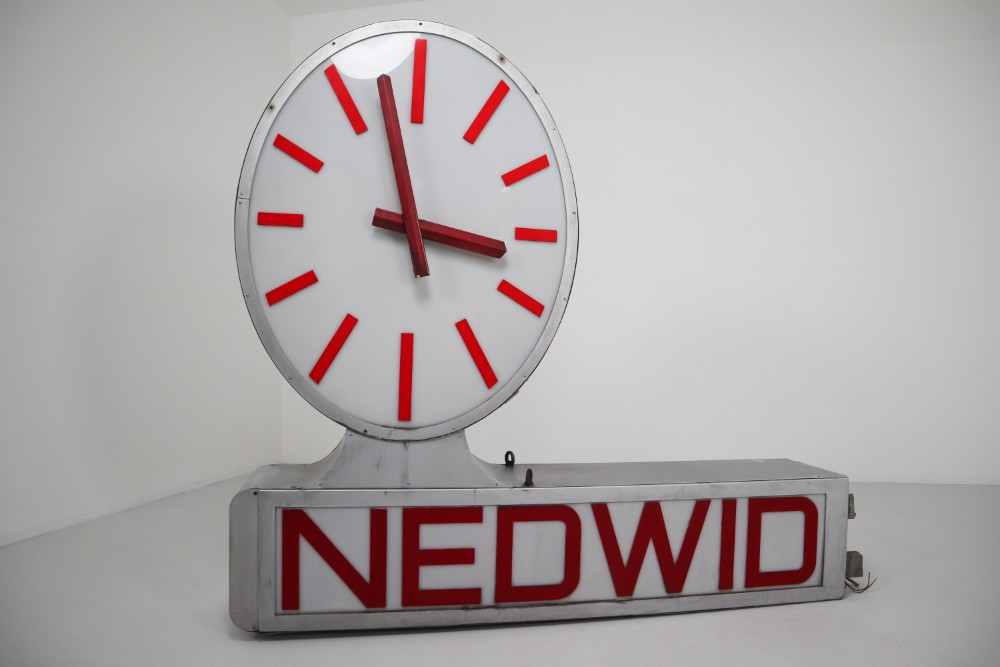 Giant Sign Double Face Sign with Clock NEDWID VIENNA 1950s Mid-20th century