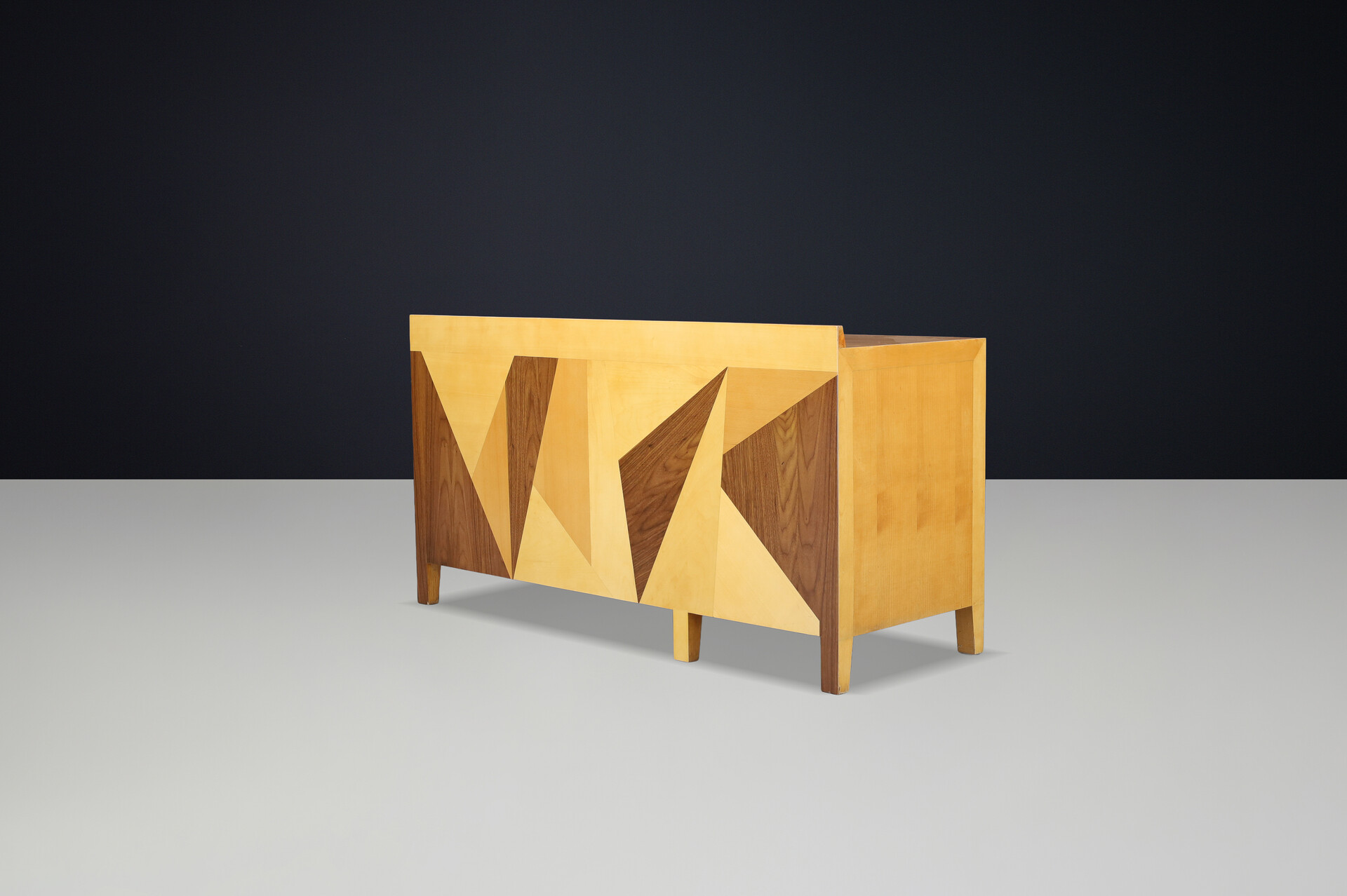 Giovanni Michelucci Geometric Inlaid Wood Desk, Italy, 1970s Late-20th century