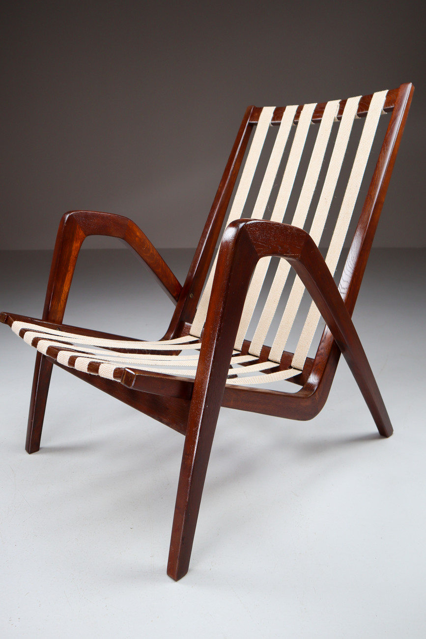 Highback Armchairs in Oak with Reupholstered fabric Cushion Europe 1930s Early-20th century