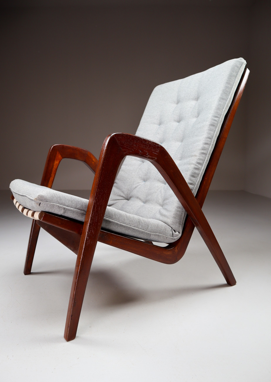 Highback Armchairs in Oak with Reupholstered fabric Cushion Europe 1930s Early-20th century