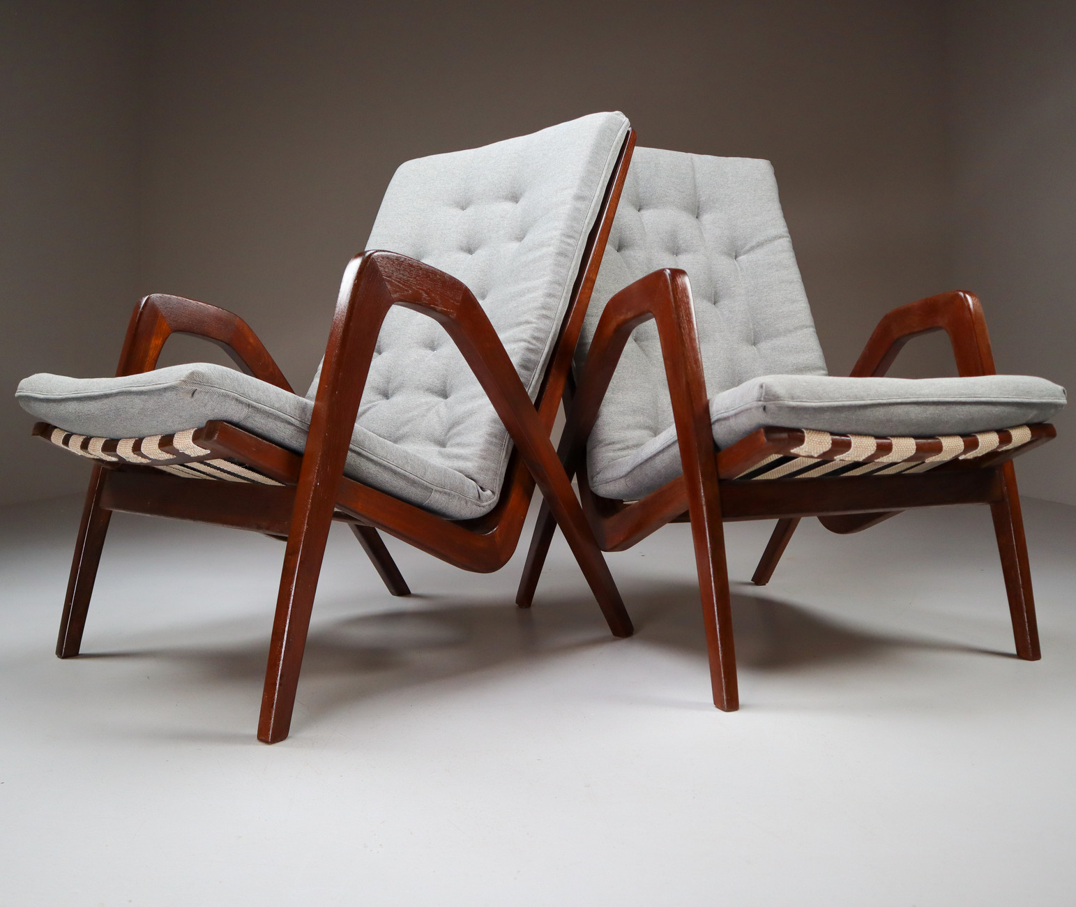 Highback Armchairs in Oak with Reupholstered fabric Cushion Europe 1930s Early-20th century