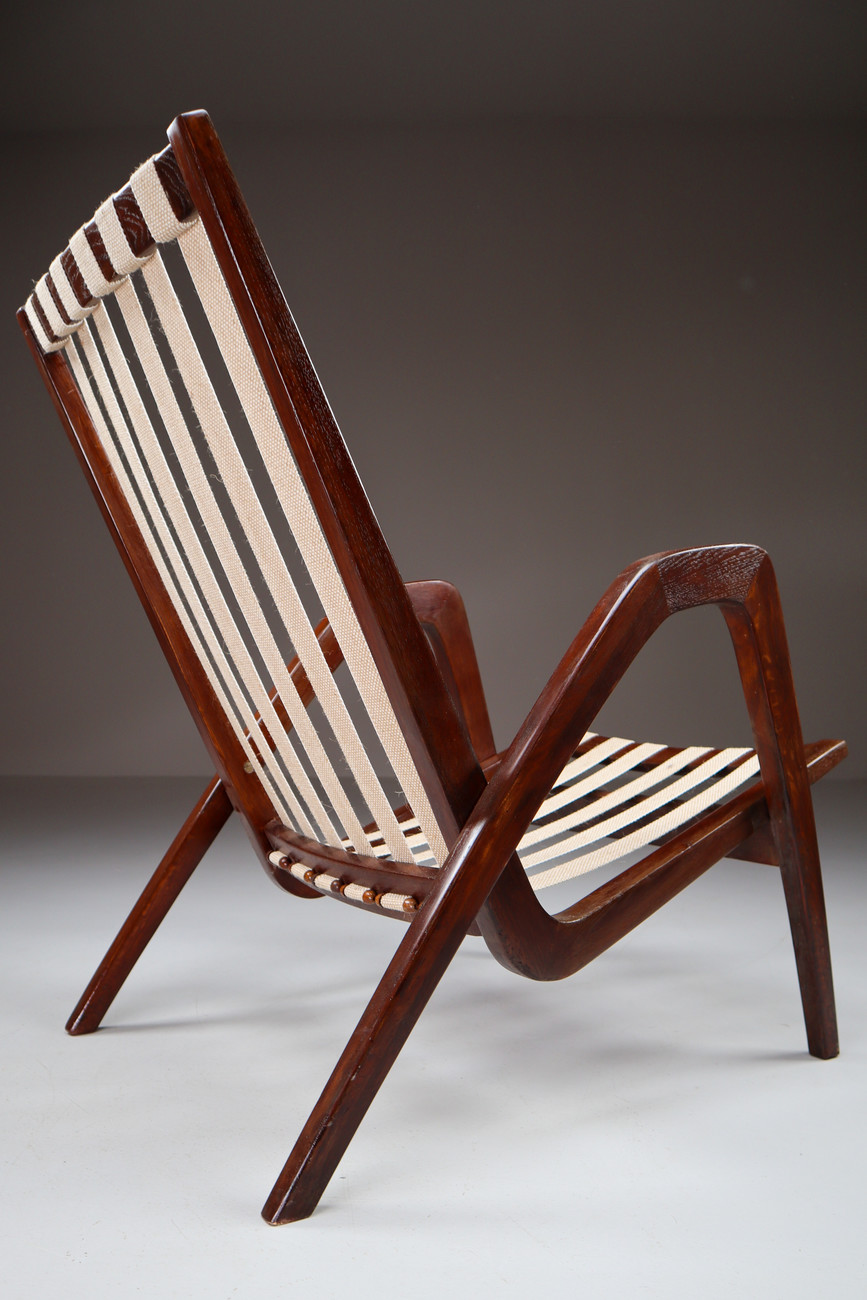 Highback Armchairs in Oak with Reupholstered fabric Cushion Europe 1930s Early-20th century