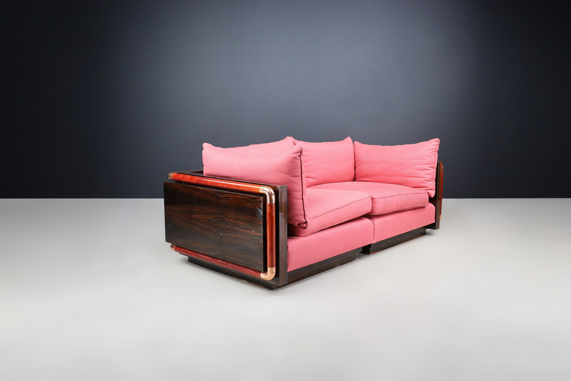 Hollywood regency Paolo Barracchia sofa for Roman Deco from the line of ‘Ebony Padouk Ensemble’ italy 1970s Late-19th century