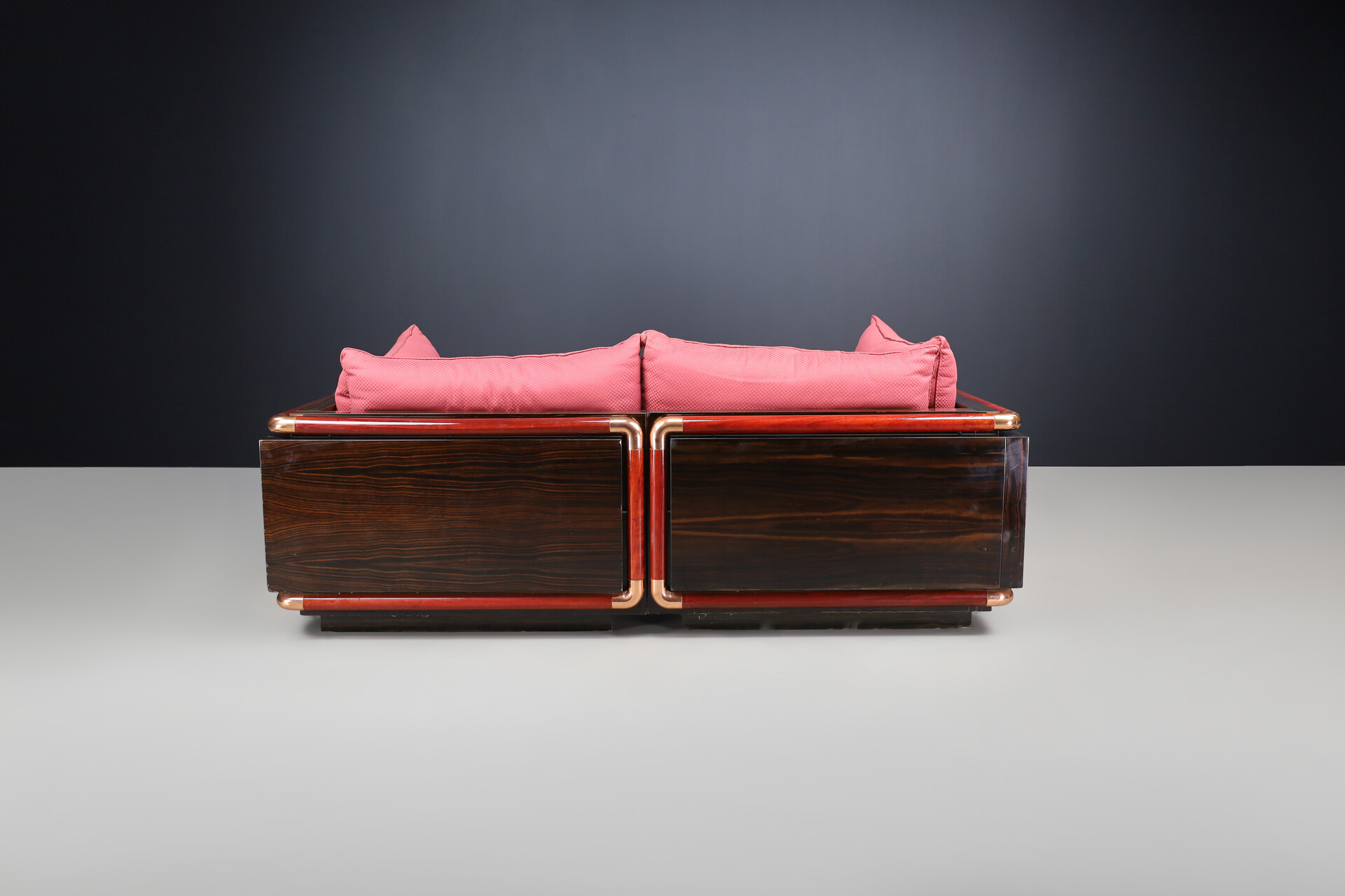 Hollywood regency Paolo Barracchia sofa for Roman Deco from the line of ‘Ebony Padouk Ensemble’ italy 1970s Late-19th century