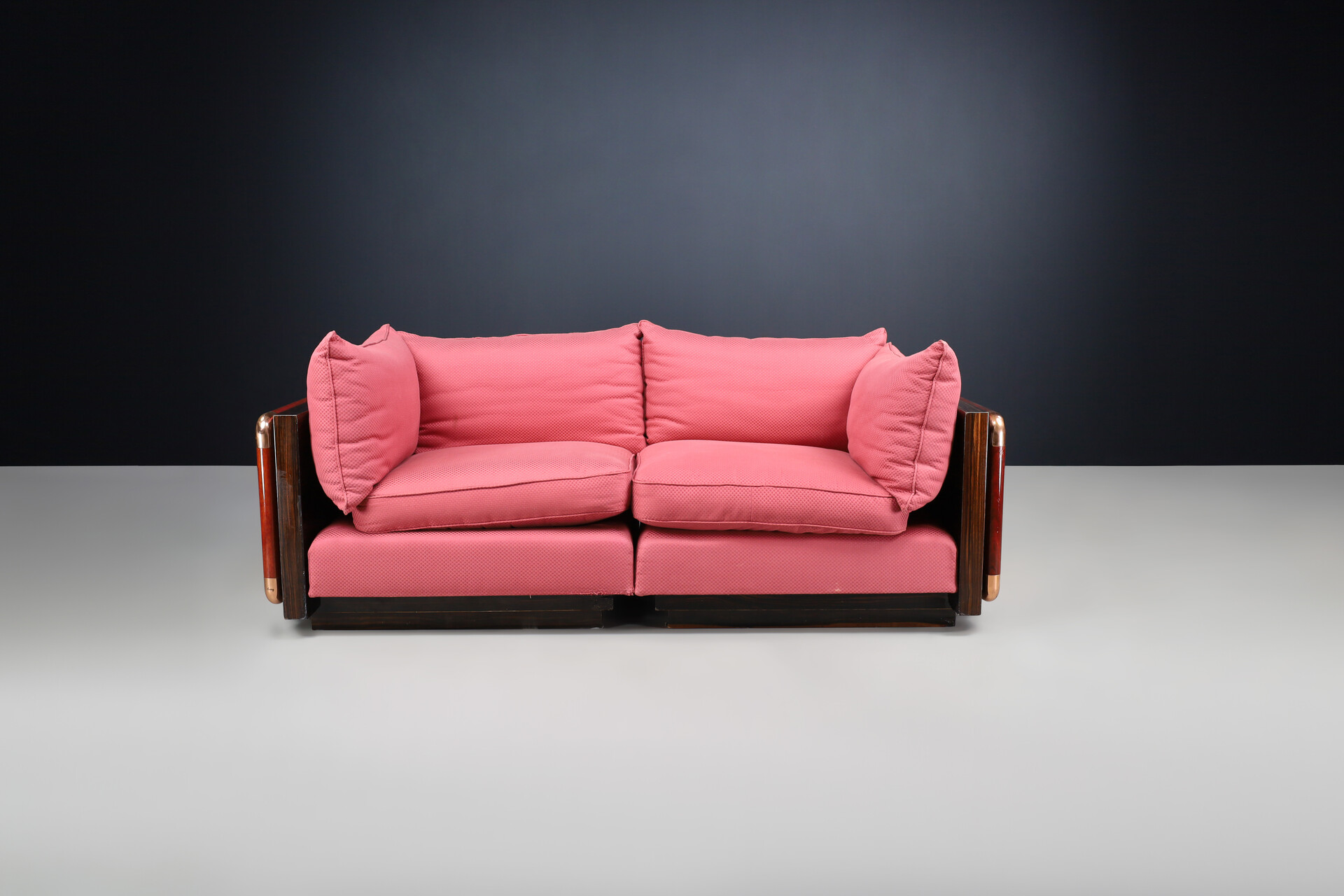 Hollywood regency Paolo Barracchia sofa for Roman Deco from the line of ‘Ebony Padouk Ensemble’ italy 1970s Late-19th century