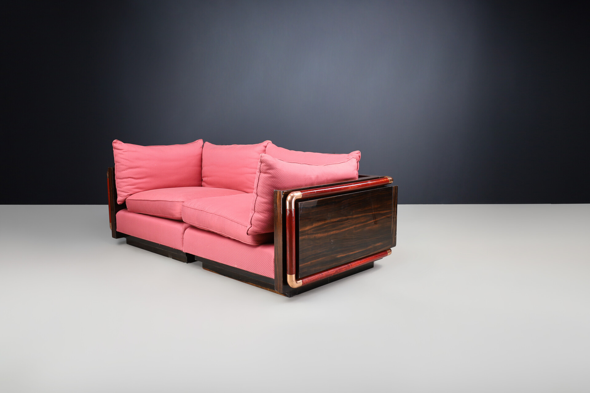 Hollywood regency Paolo Barracchia sofa for Roman Deco from the line of ‘Ebony Padouk Ensemble’ italy 1970s Late-19th century