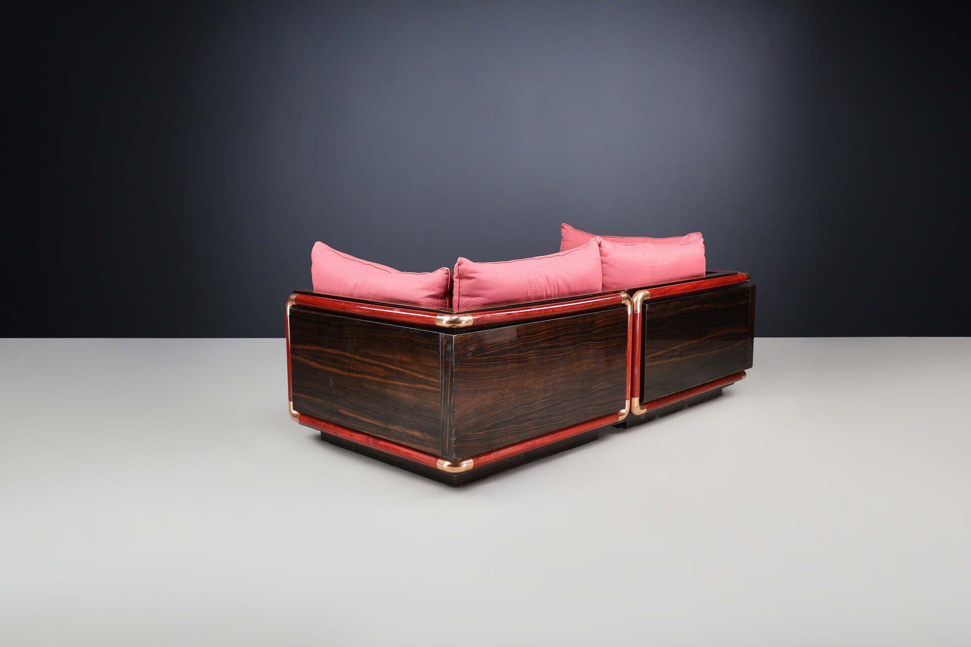 Hollywood regency Paolo Barracchia sofa for Roman Deco from the line of ‘Ebony Padouk Ensemble’ italy 1970s Late-19th century