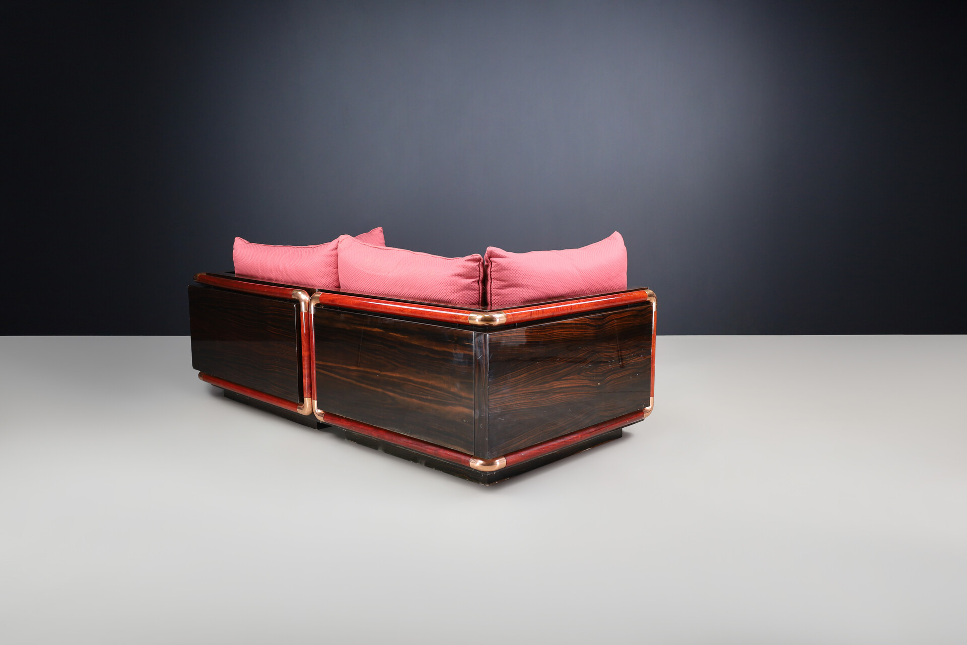 Hollywood regency Paolo Barracchia sofa for Roman Deco from the line of ‘Ebony Padouk Ensemble’ italy 1970s Late-19th century