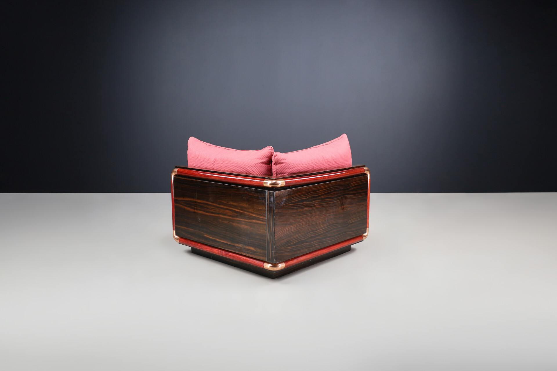 Hollywood regency Paolo Barracchia sofa for Roman Deco from the line of ‘Ebony Padouk Ensemble’ italy 1970s Late-19th century