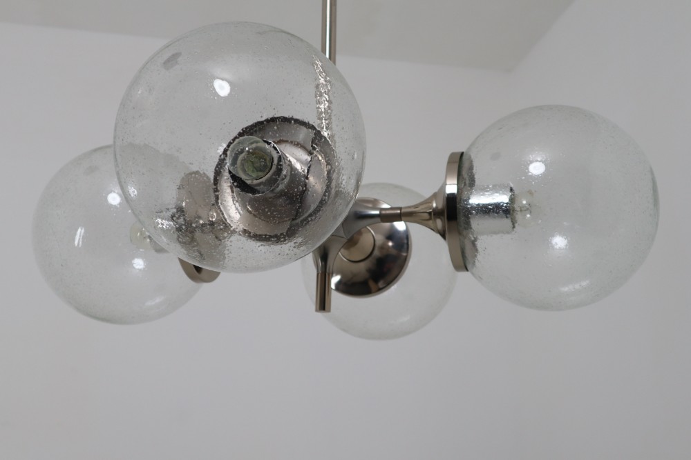 Huge Modern Geometric Chandeliers in Nickel-Plated Steel and Handblown Glass