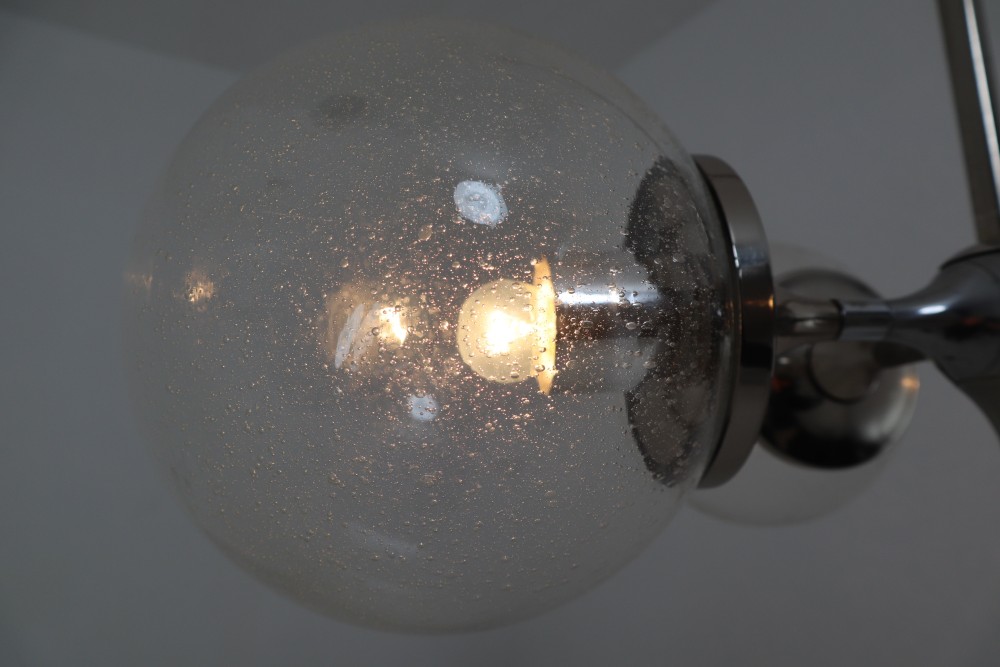 Huge Modern Geometric Chandeliers in Nickel-Plated Steel and Handblown Glass