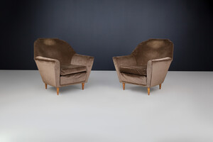 Ico Parisi Armchairs In Fabric And Tapered Wooden Legs, Italy 1950s Mid-20th century