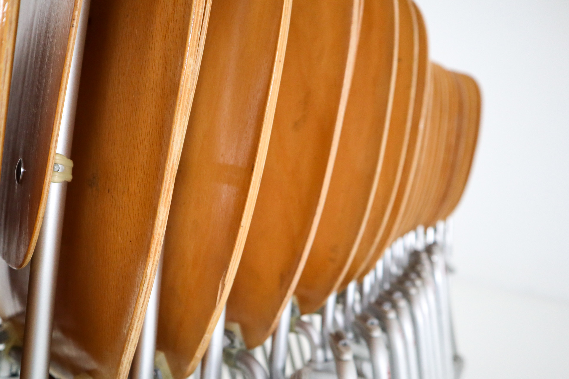 Industrial Aluminum,Plywood SET/20 Chairs Designed by Armin Wirth for Hans Zollinger Sohre, Switzerland 1970S Mid-20th century