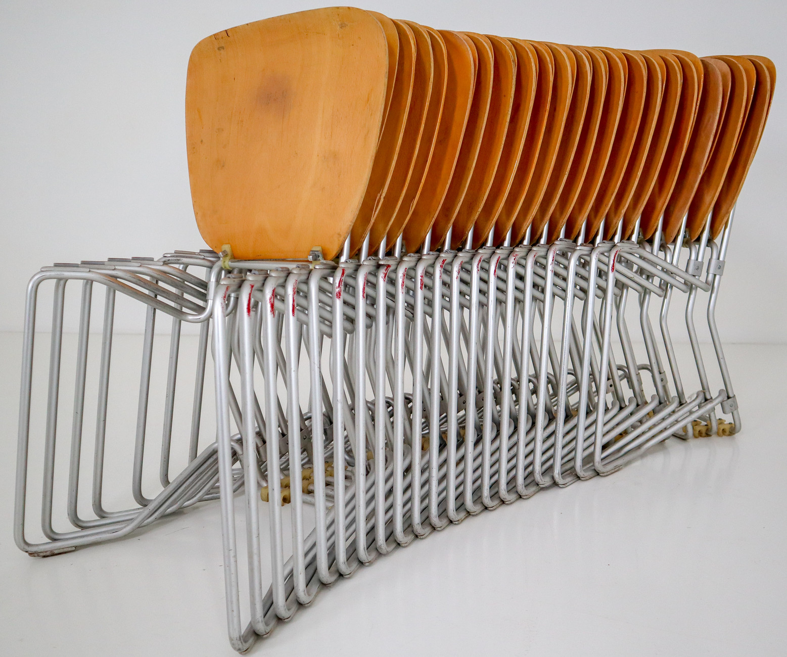 Industrial Aluminum,Plywood SET/20 Chairs Designed by Armin Wirth for Hans Zollinger Sohre, Switzerland 1970S Mid-20th century