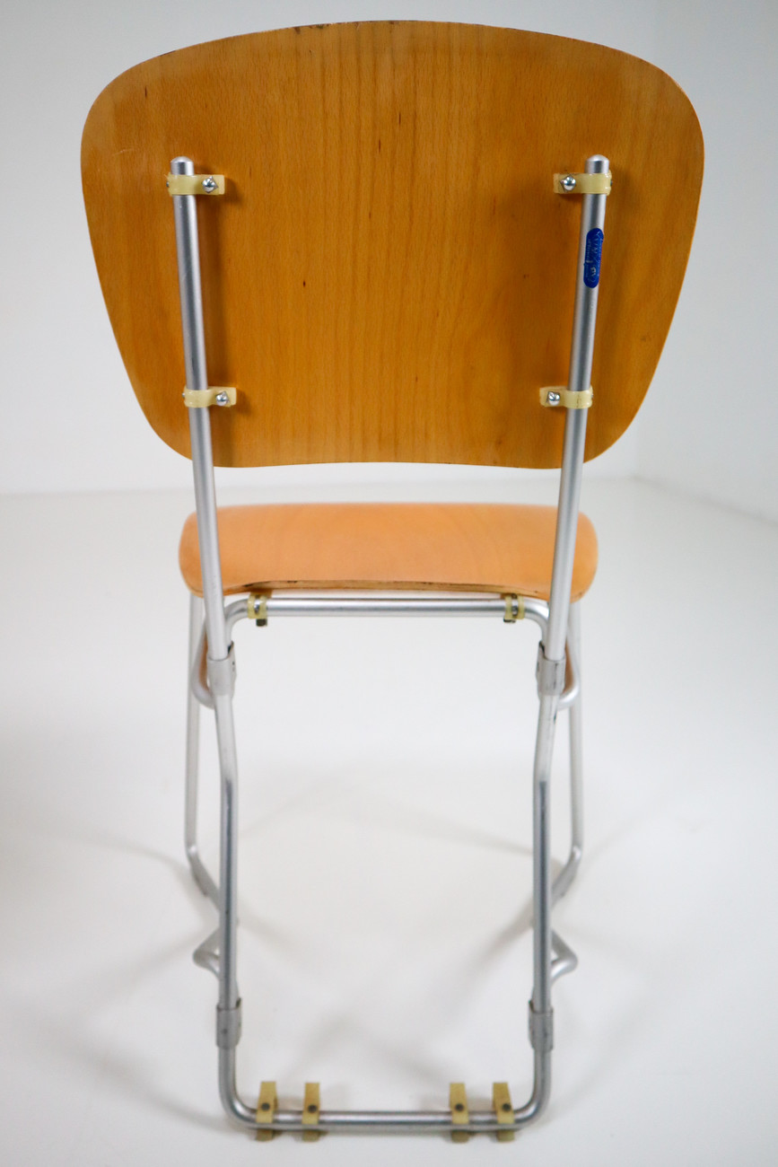 Industrial Aluminum,Plywood SET/20 Chairs Designed by Armin Wirth for Hans Zollinger Sohre, Switzerland 1970S Mid-20th century