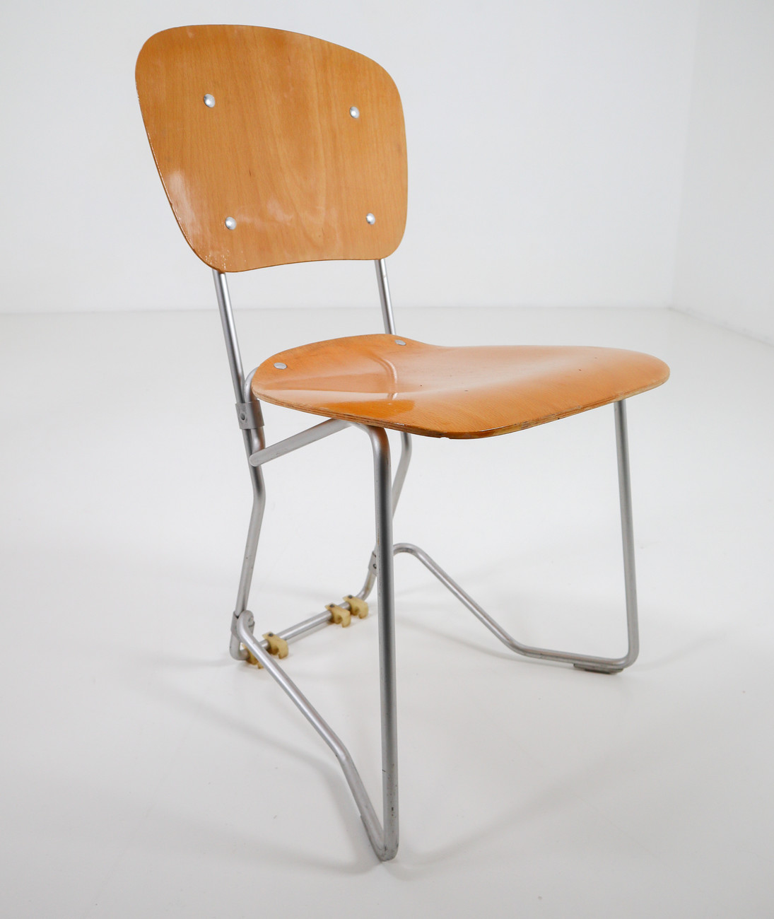 Industrial Aluminum,Plywood SET/20 Chairs Designed by Armin Wirth for Hans Zollinger Sohre, Switzerland 1970S Mid-20th century