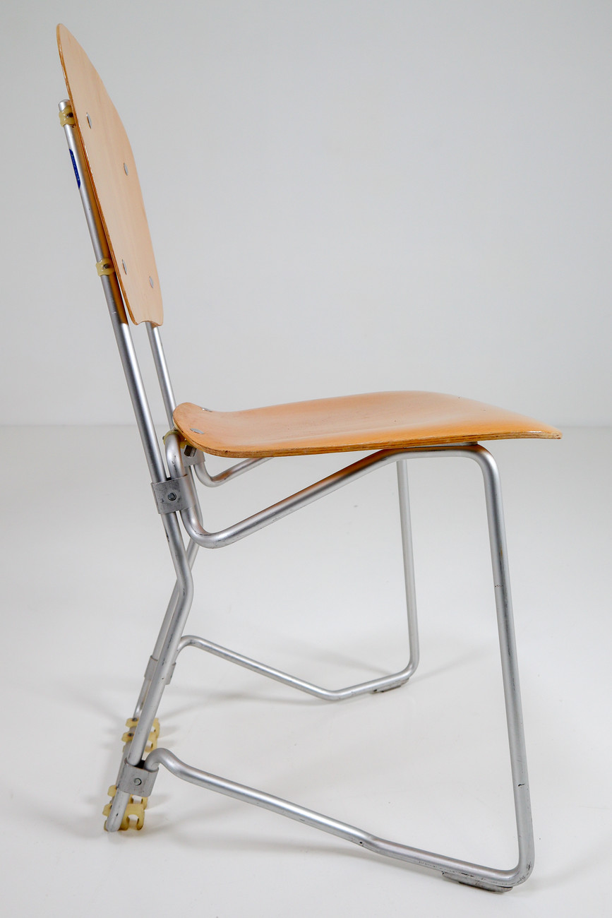 Industrial Aluminum,Plywood SET/20 Chairs Designed by Armin Wirth for Hans Zollinger Sohre, Switzerland 1970S Mid-20th century