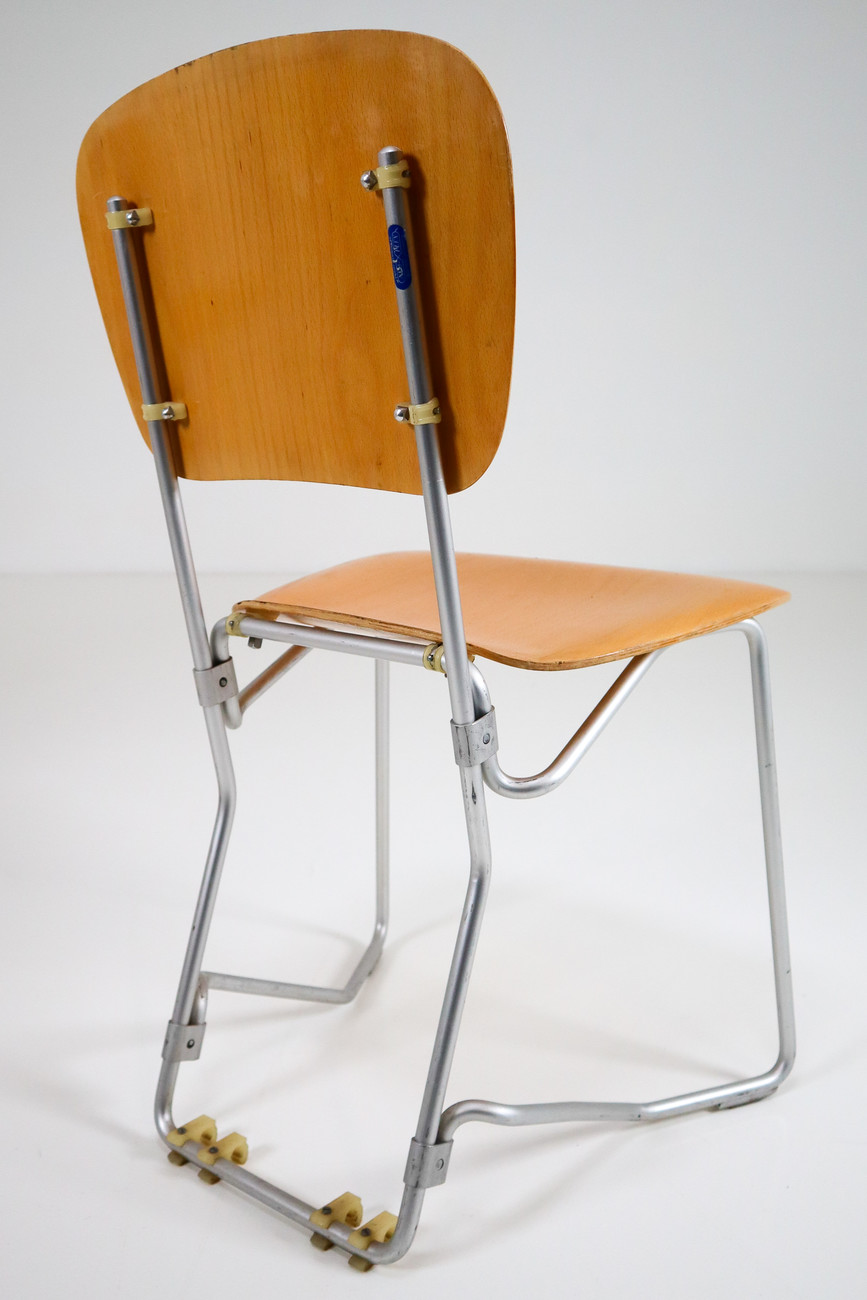 Industrial Aluminum,Plywood SET/20 Chairs Designed by Armin Wirth for Hans Zollinger Sohre, Switzerland 1970S Mid-20th century