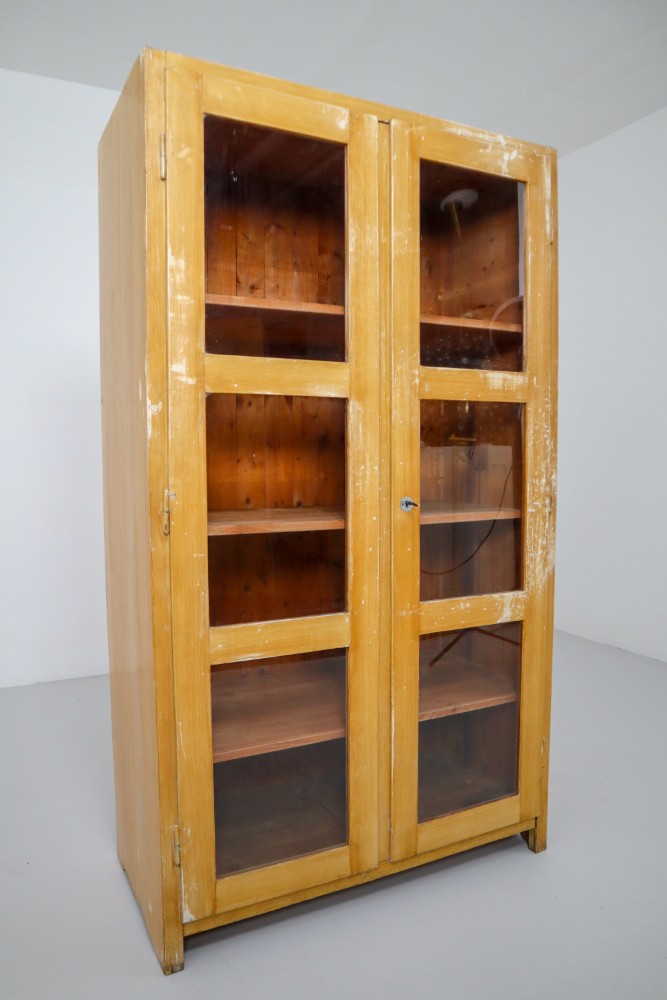 Industrial Large French Midcentury Eight Glazed Doors Display Cabinet in Original Paint Mid-20th century