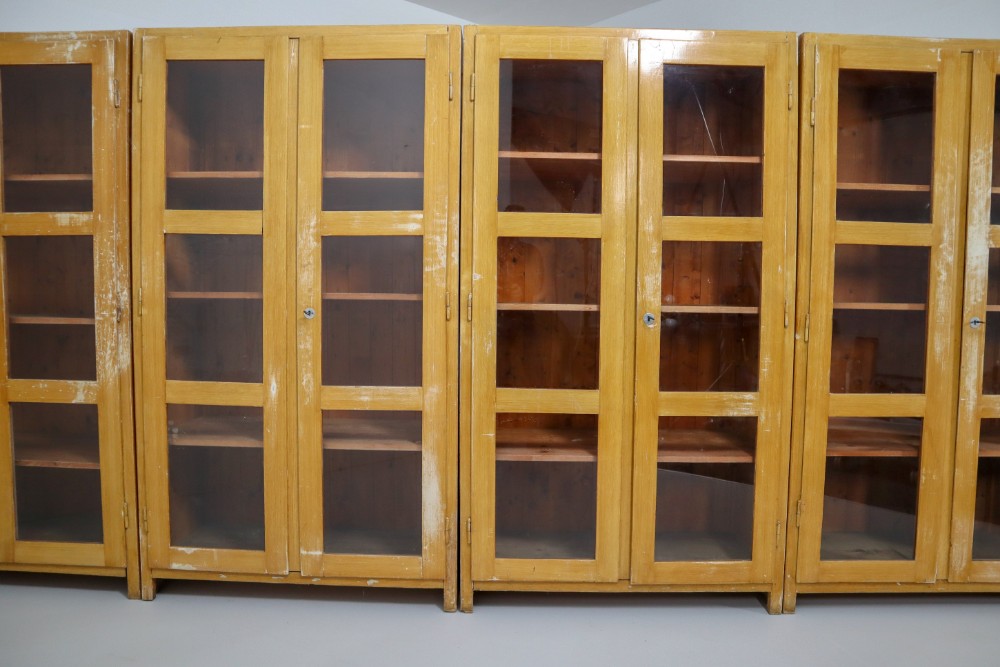Industrial Large French Midcentury Eight Glazed Doors Display Cabinet in Original Paint Mid-20th century