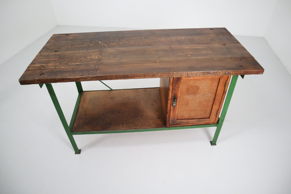 Industrial Metal and Wood Working table Mid-20th century
