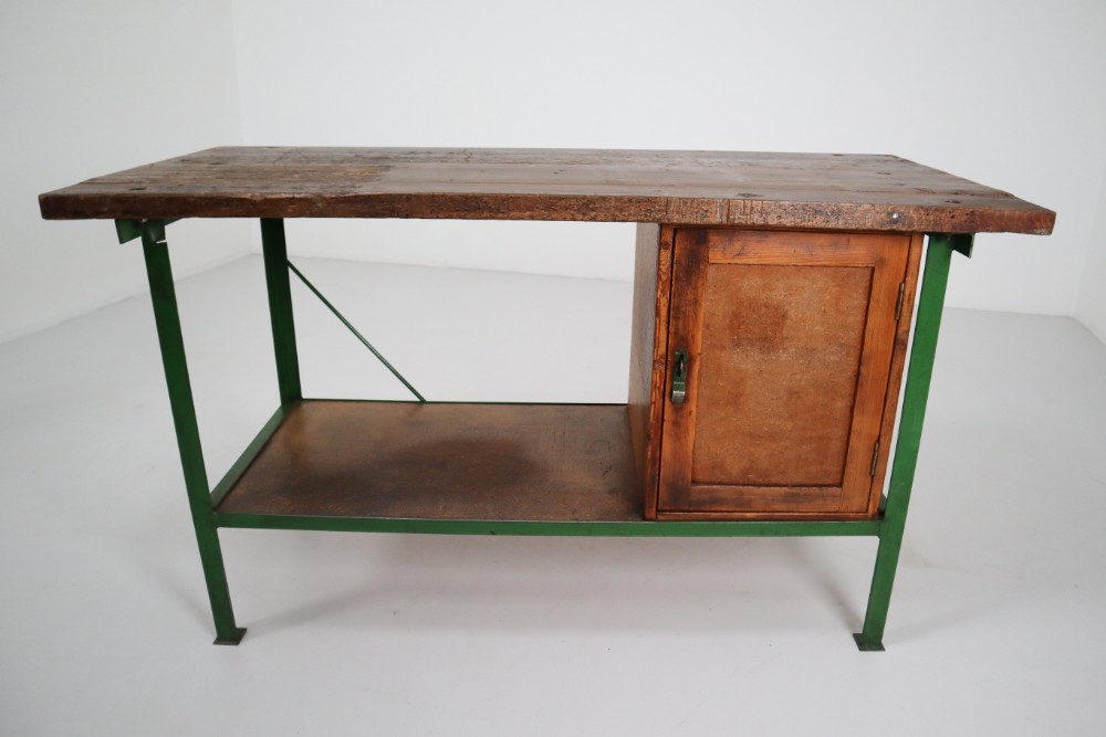 Industrial Metal and Wood Working table Mid-20th century