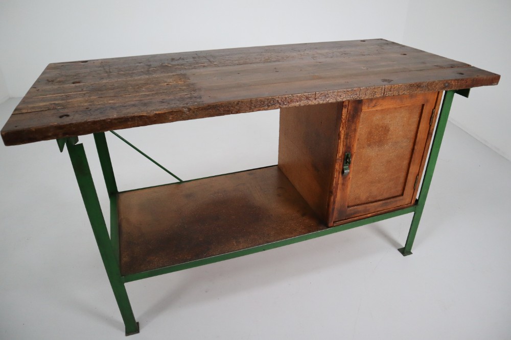 Industrial Metal and Wood Working table Mid-20th century