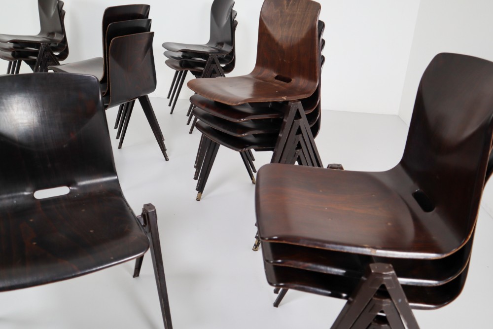 Industrial Metal,Plywood Galvanitas S22-Thur On seat Industrial Diner Chairs, 1960s Mid-20th century