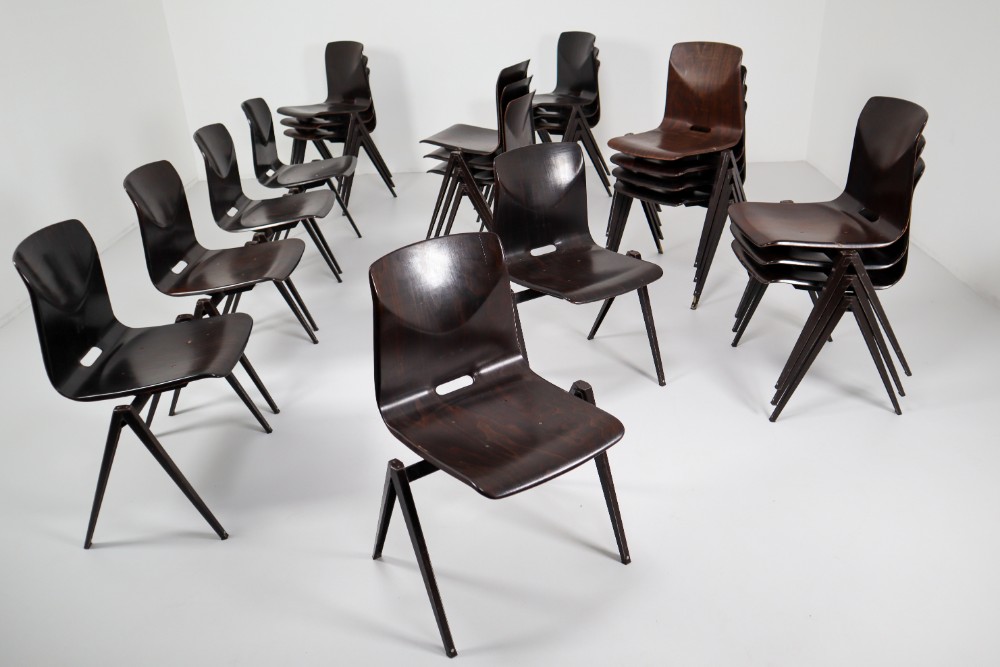 Industrial Metal,Plywood Galvanitas S22-Thur On seat Industrial Diner Chairs, 1960s Mid-20th century