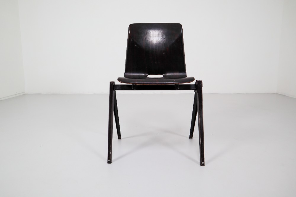 Industrial Metal,Plywood Galvanitas S22-Thur On seat Industrial Diner Chairs, 1960s Mid-20th century