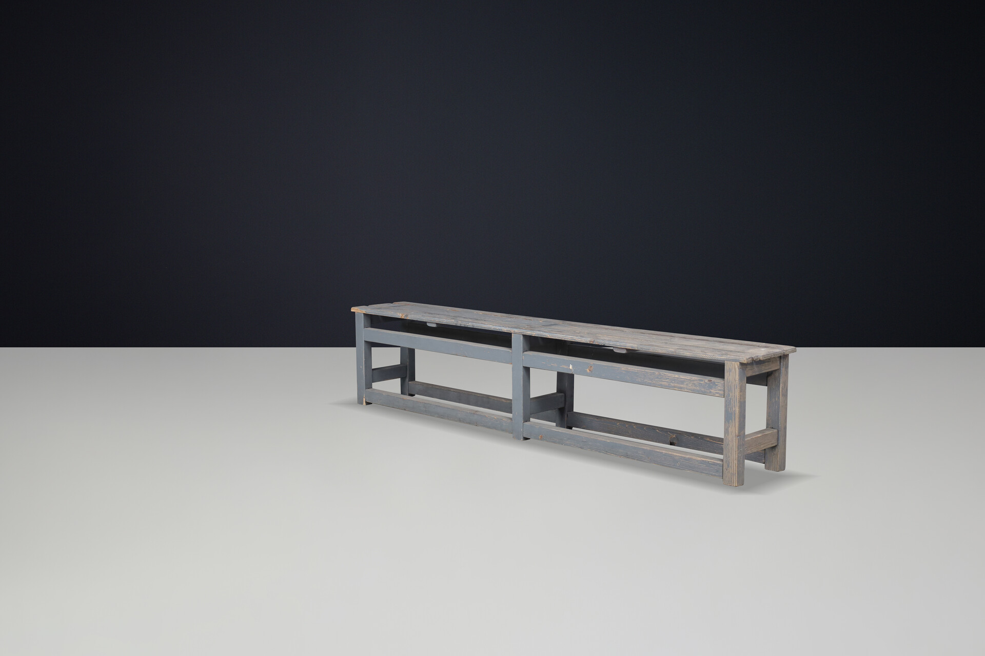 Industrial Painted wooden bench, France 1950s Mid-20th century