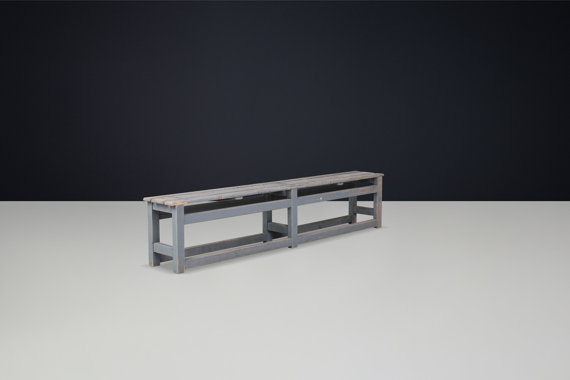 Industrial Painted wooden bench, France 1950s Mid-20th century