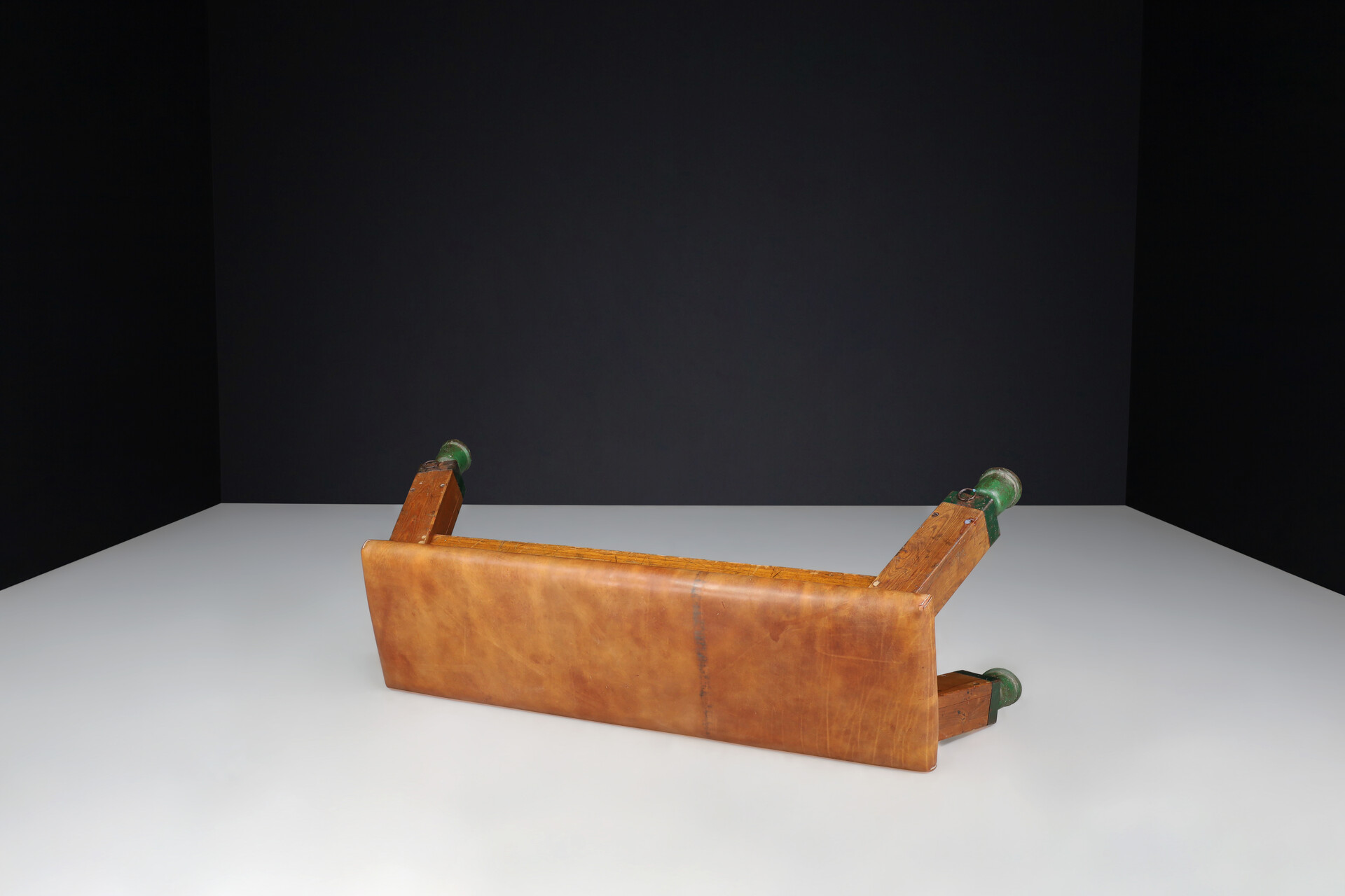 Industrial Patinated Leather Gym Bench Or Table, Circa 1950s Mid-20th century