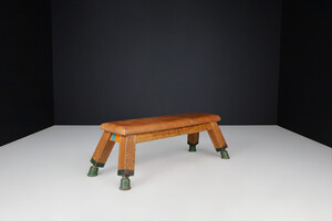 Industrial Patinated Leather Gym Bench Or Table, Circa 1950s Mid-20th century