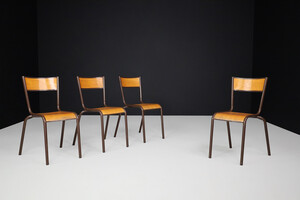 Industrial Stacking Mulca Dining Chairs Plywood and steel, France 1970s Late-20th century
