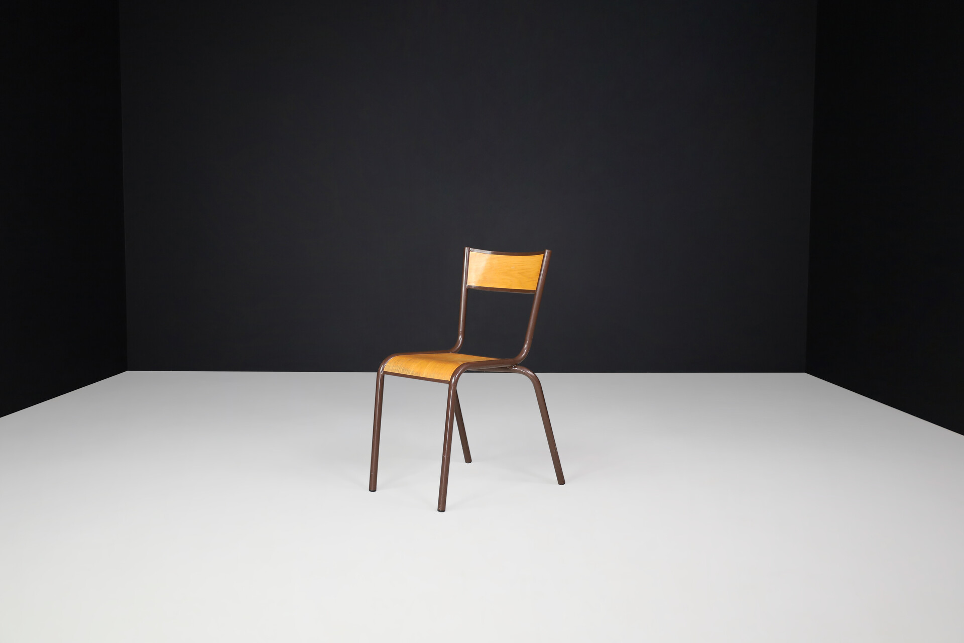 Industrial Stacking Mulca Dining Chairs Plywood and steel, France 1970s Late-20th century