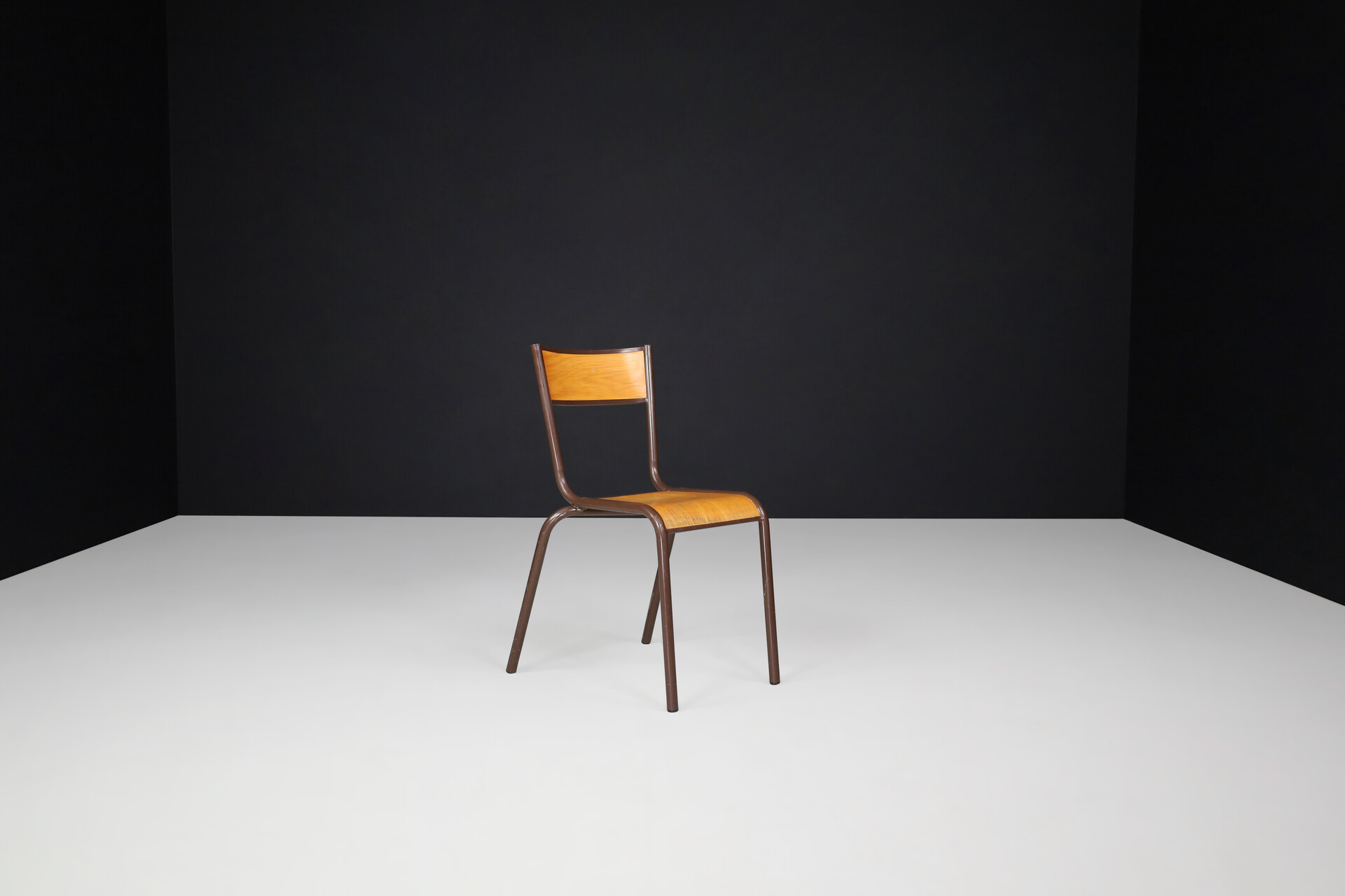 Industrial Stacking Mulca Dining Chairs Plywood and steel, France 1970s Late-20th century