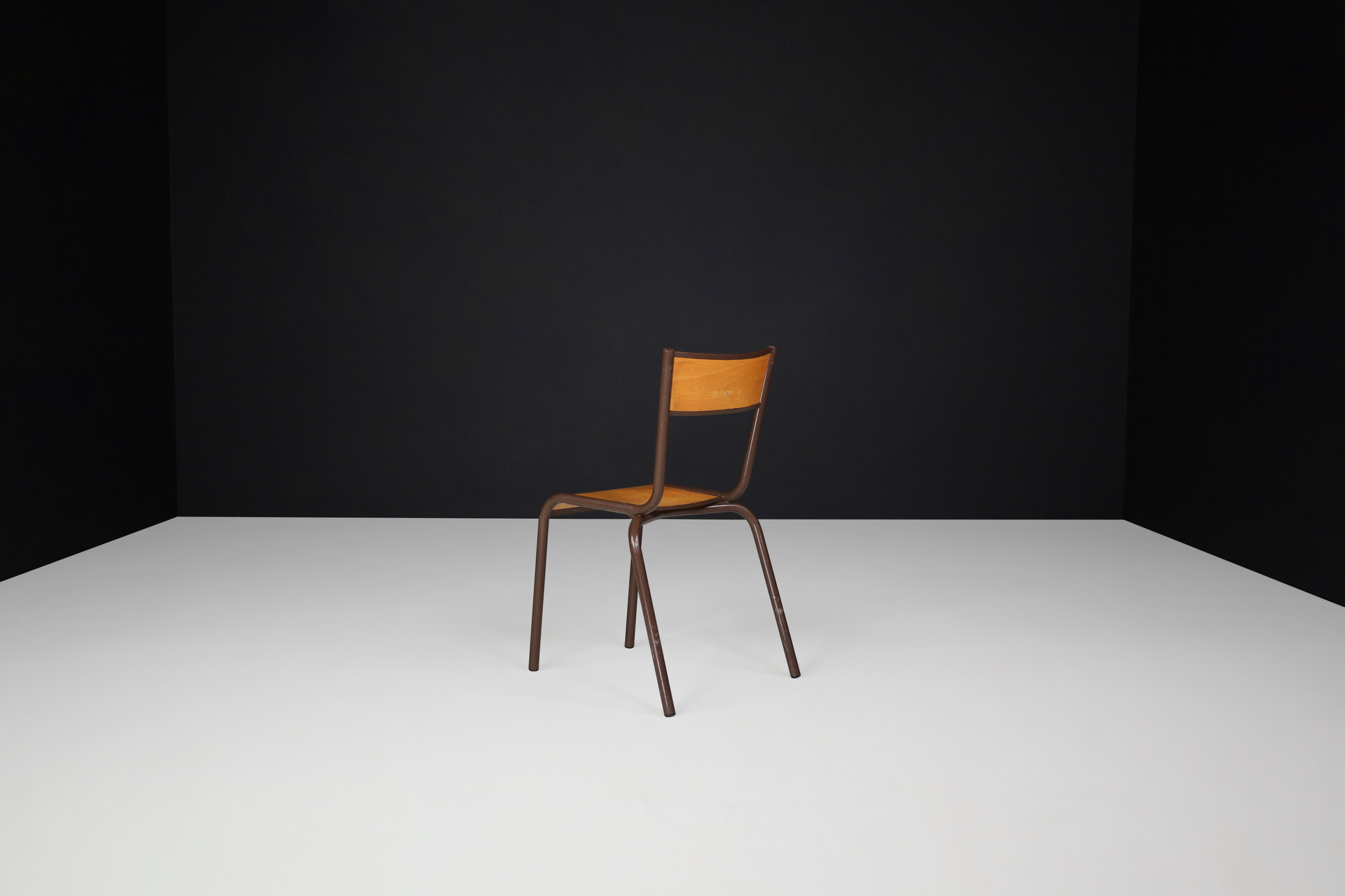 Industrial Stacking Mulca Dining Chairs Plywood and steel, France 1970s Late-20th century