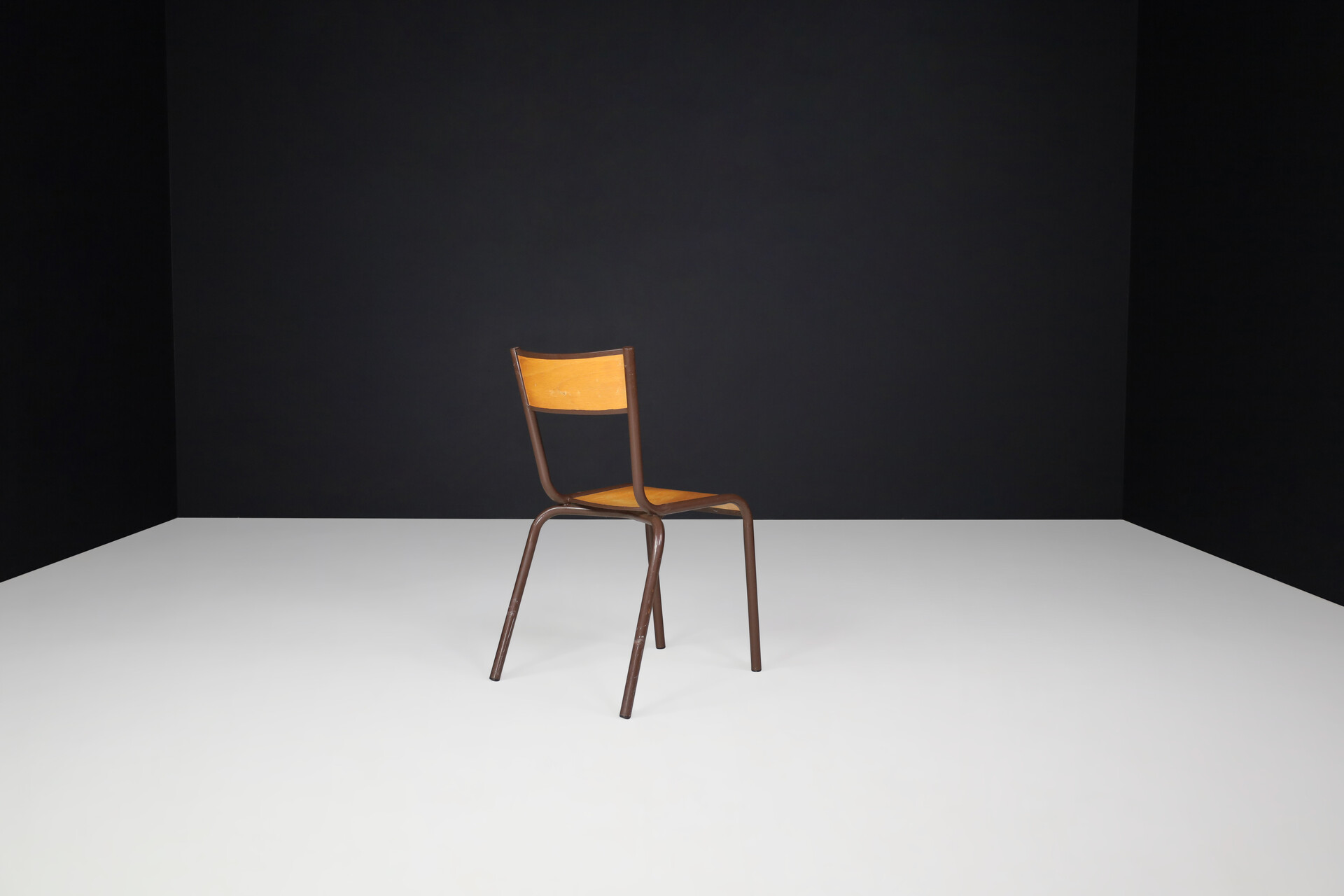 Industrial Stacking Mulca Dining Chairs Plywood and steel, France 1970s Late-20th century