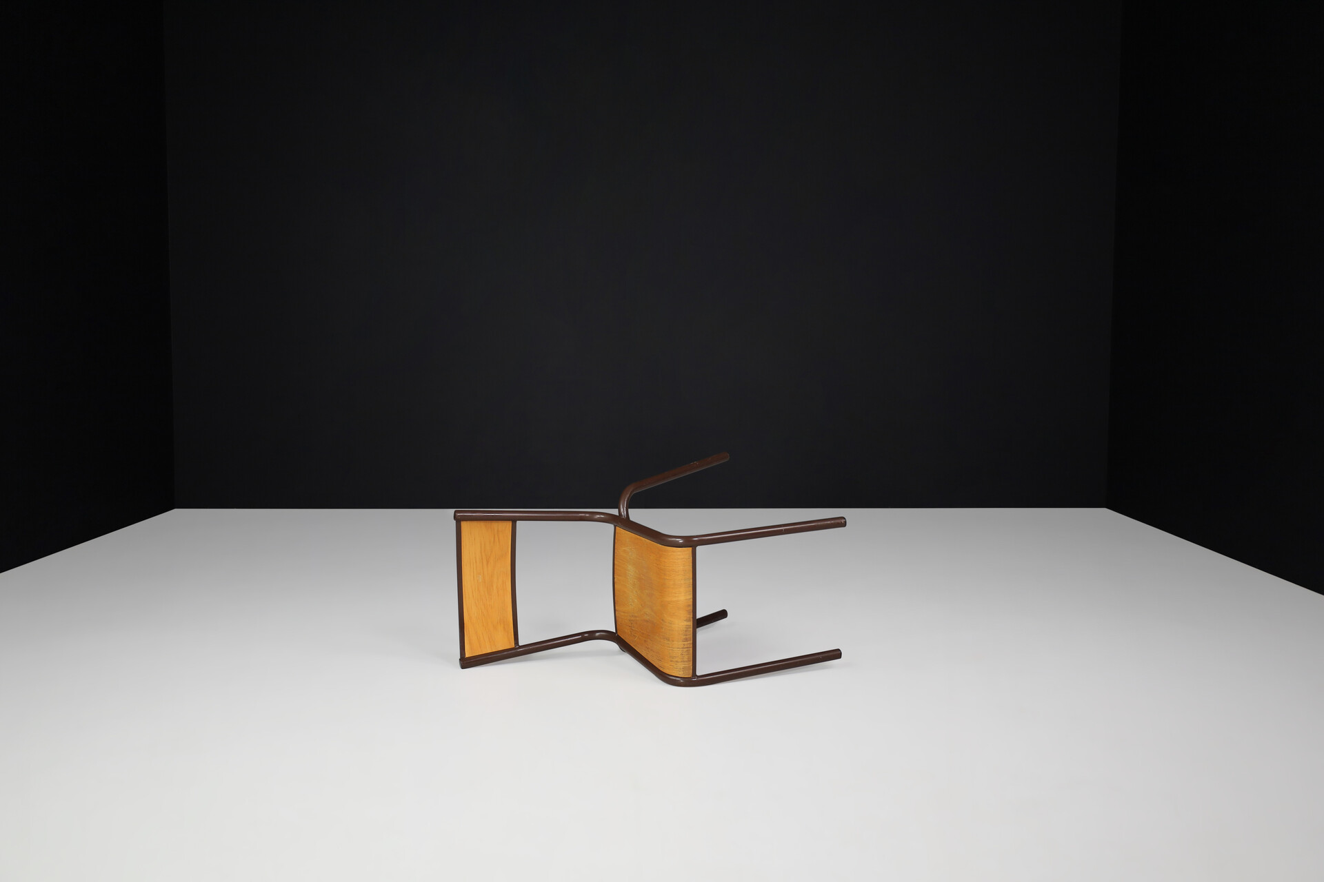 Industrial Stacking Mulca Dining Chairs Plywood and steel, France 1970s Late-20th century