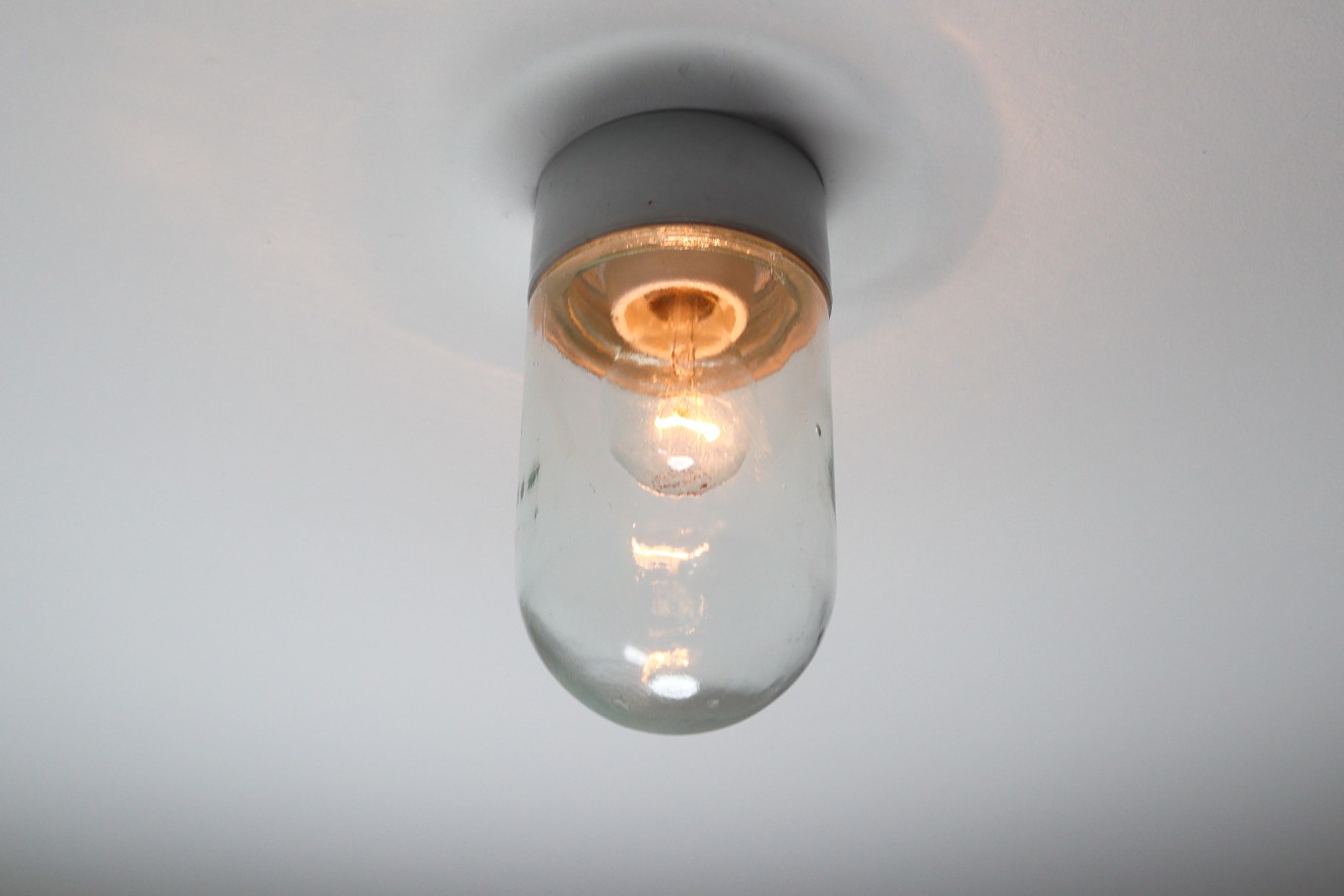  Industrial Vintage Wall/ceiling Lights with Clear Glass and Porcelain Base 1960s Mid-20th century