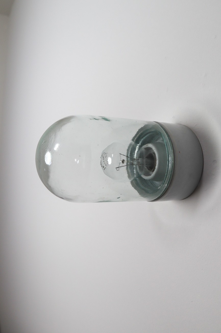  Industrial Vintage Wall/ceiling Lights with Clear Glass and Porcelain Base 1960s Mid-20th century