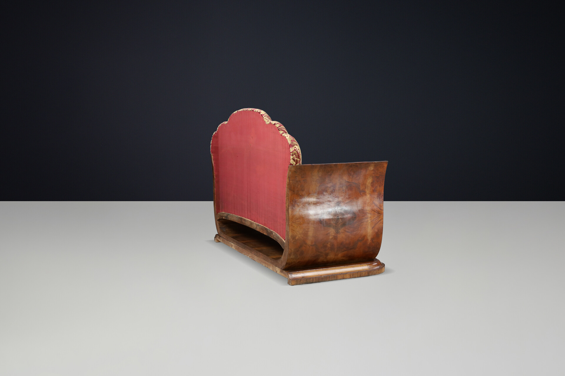 Italian Art Deco Two-Seat Sofa in Walnut Burl with Original Velvet, Naples, 1930 Early-20th century