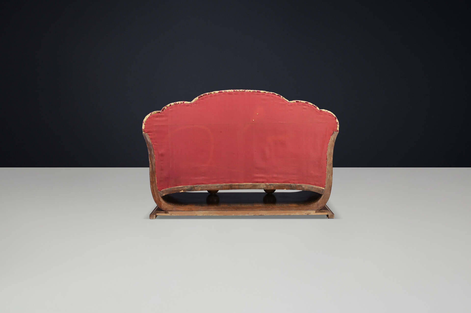 Italian Art Deco Two-Seat Sofa in Walnut Burl with Original Velvet, Naples, 1930 Early-20th century